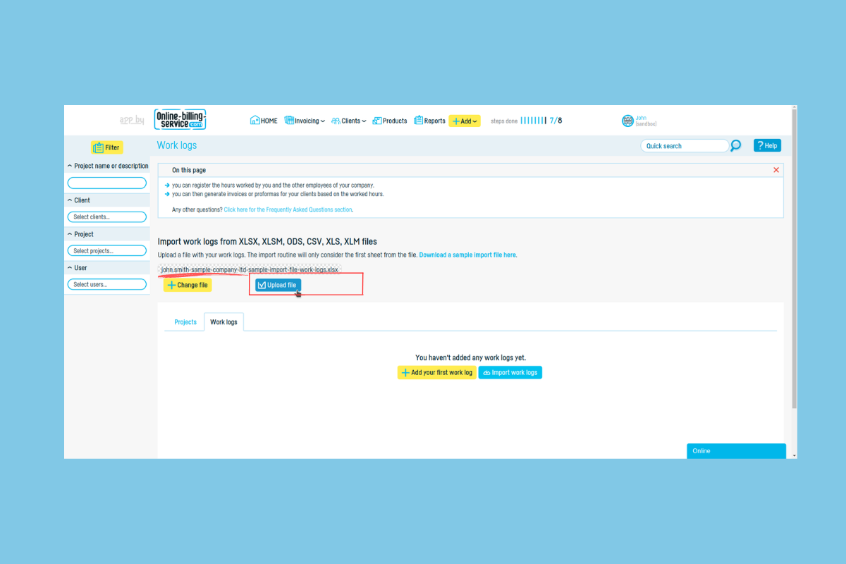 How to import work logs from Excel - step 5