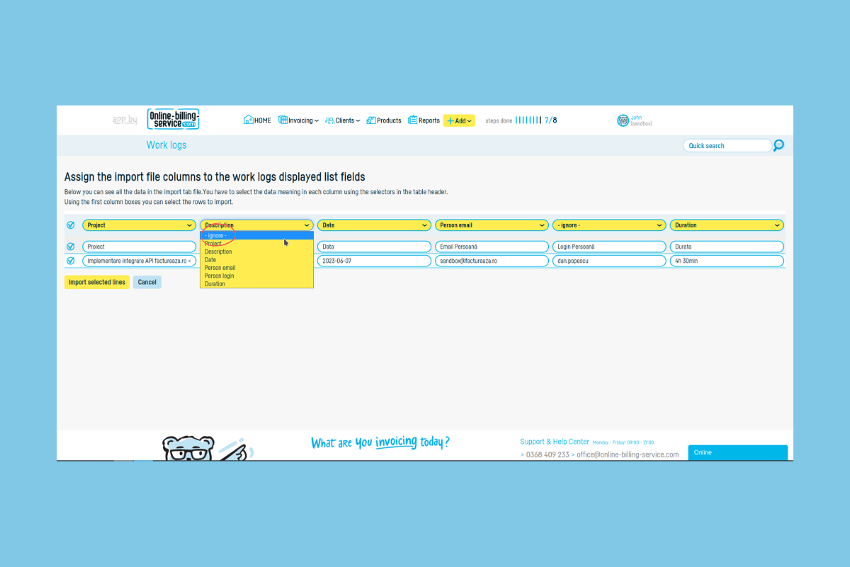 How to import work logs from Excel - step 7
