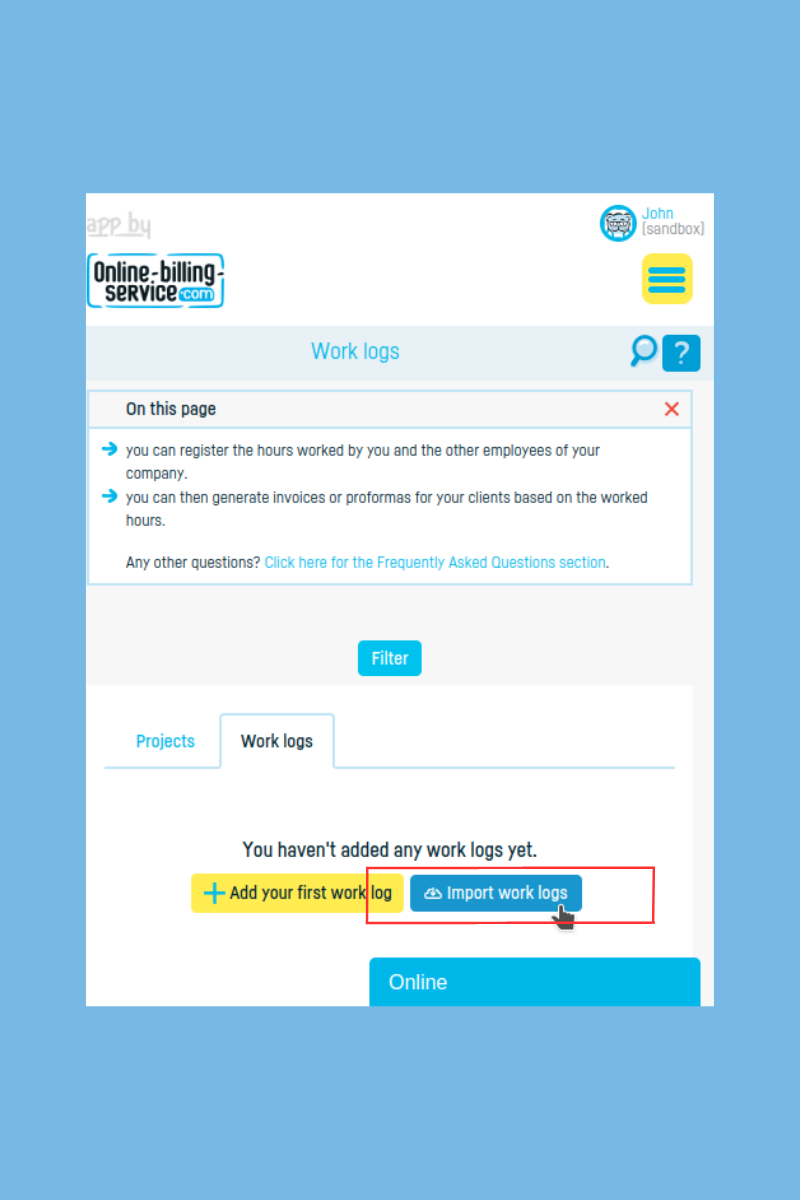 How to import work logs from Excel - step 2