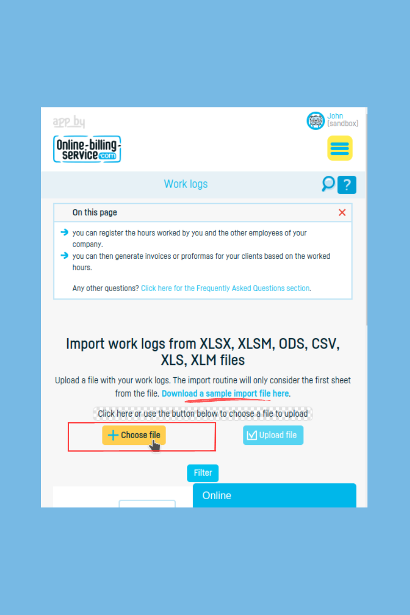 How to import work logs from Excel - step 3