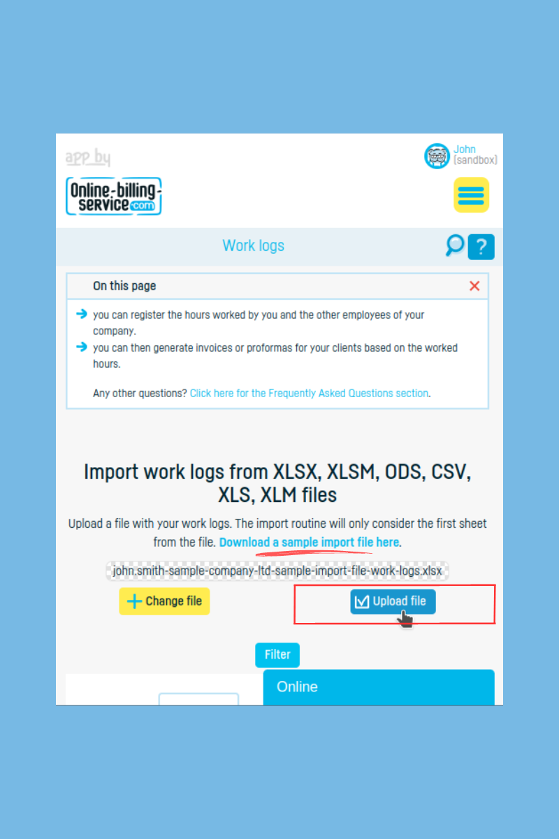 How to import work logs from Excel - step 5