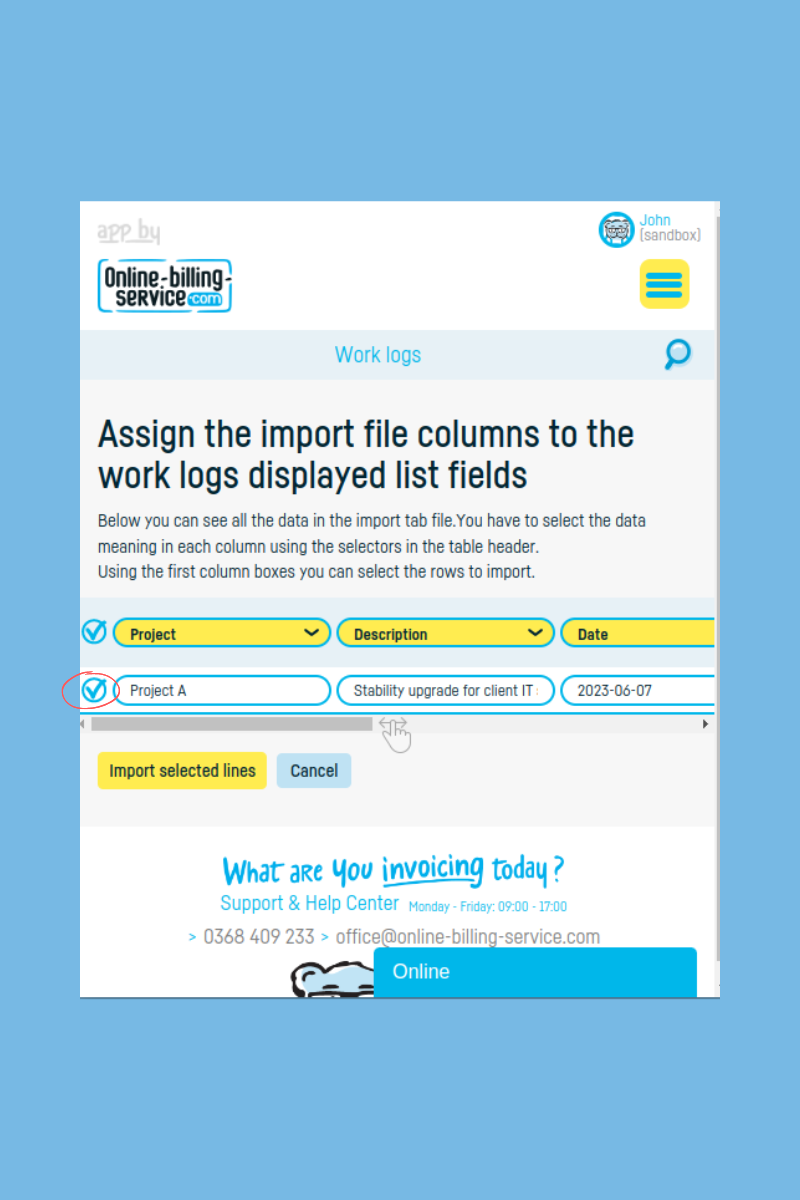 How to import work logs from Excel - step 6