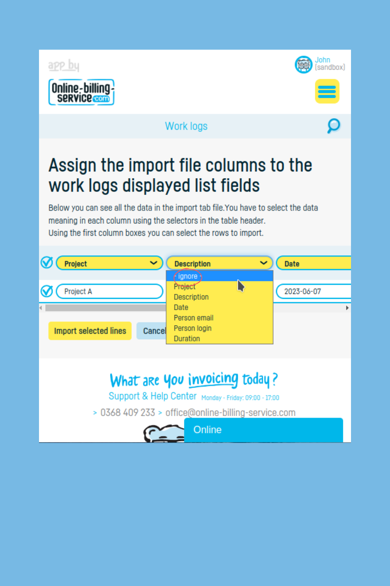 How to import work logs from Excel - step 7