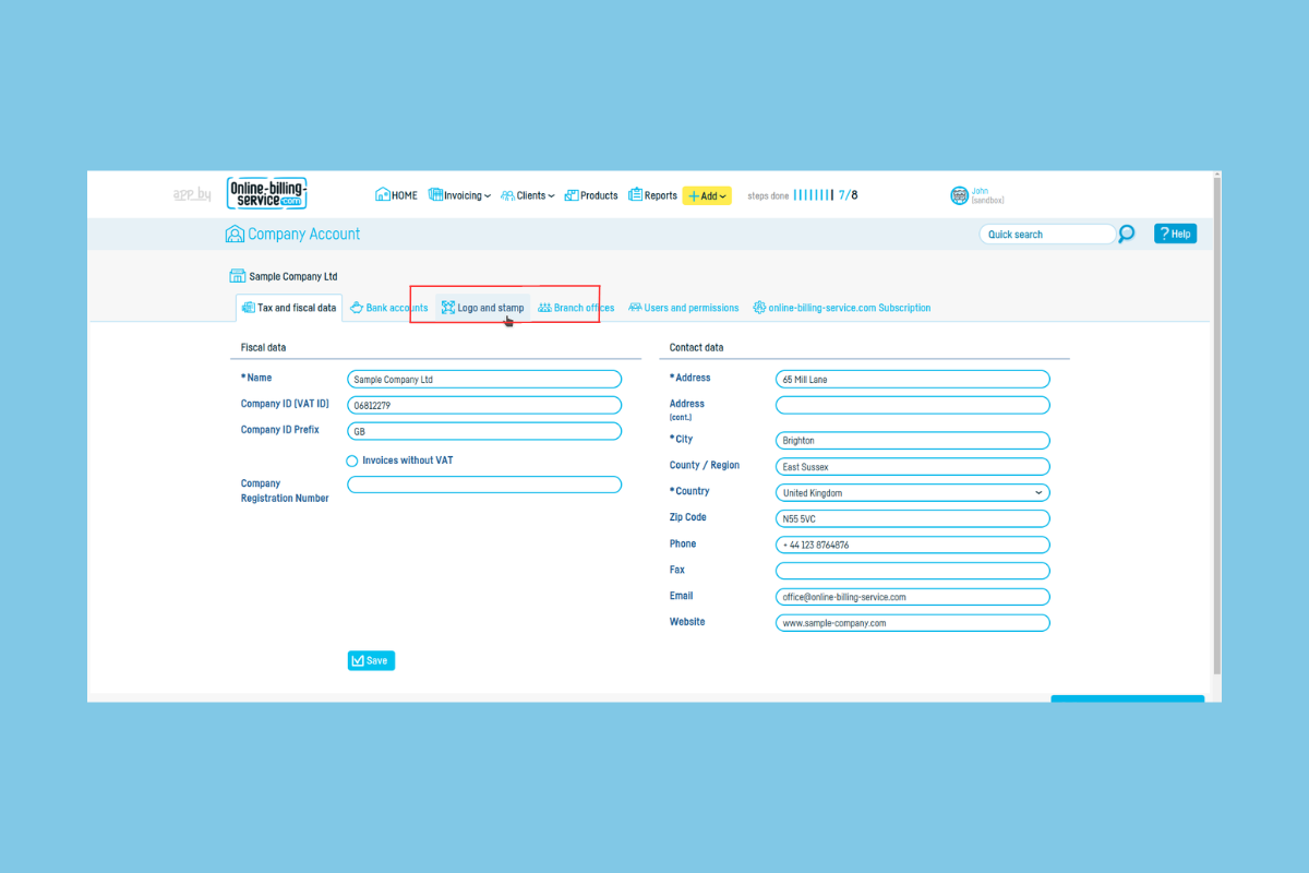 How to add a stamp and signature to an invoice - step 2