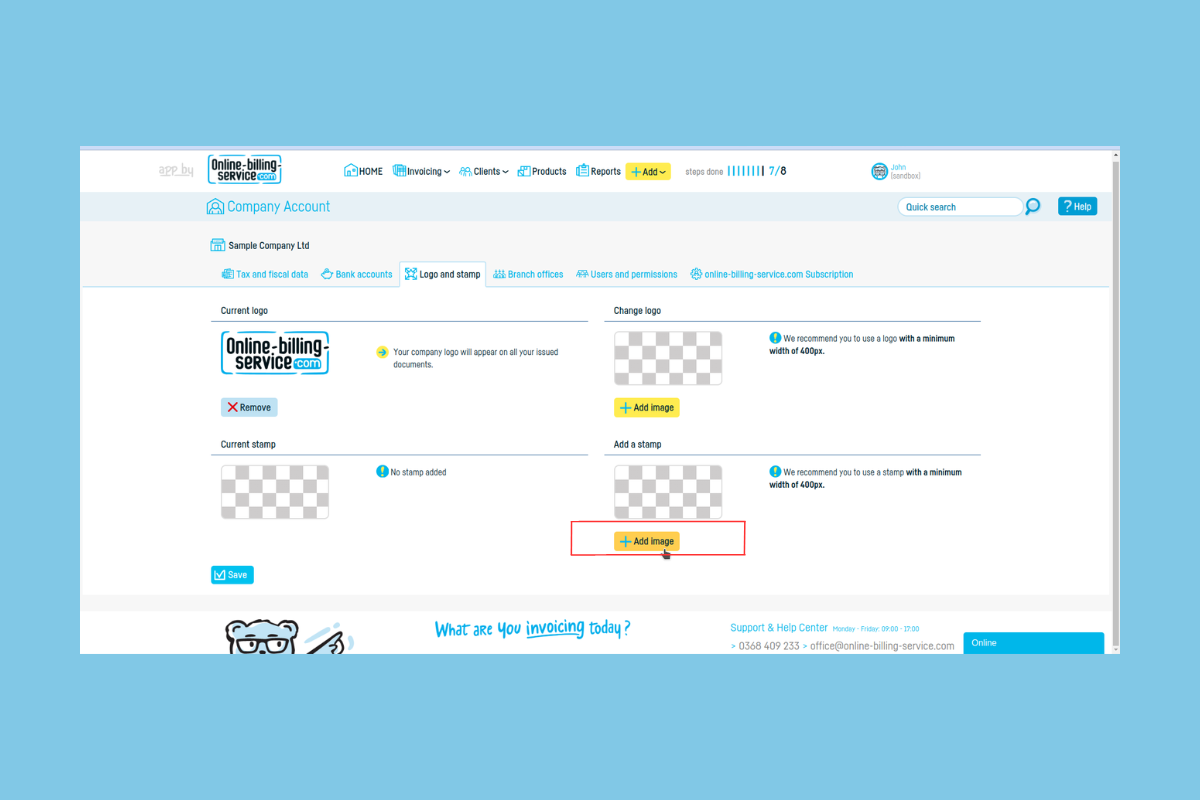 How to add a stamp and signature to an invoice - step 3