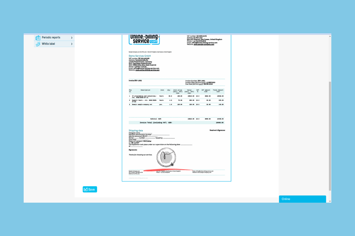 How to add a stamp and signature to an invoice - step 6