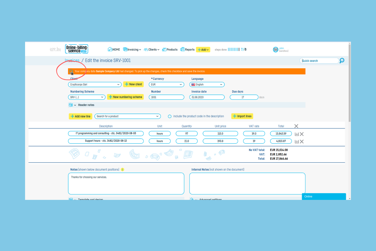 How to add a stamp and signature to an invoice - step 8