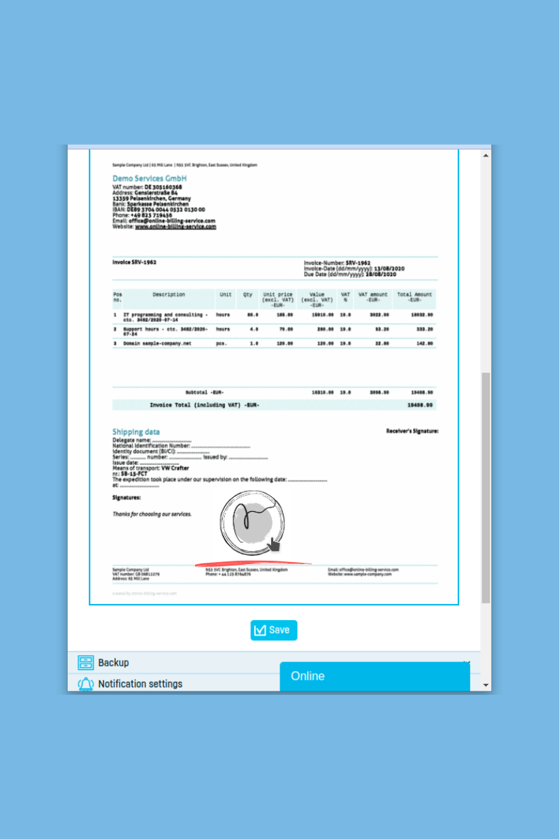 How to add a stamp and signature to an invoice - step 6