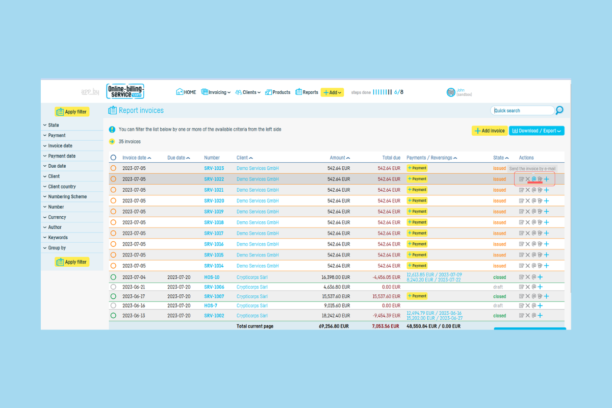 How do I schedule sending invoices by email? - step 1