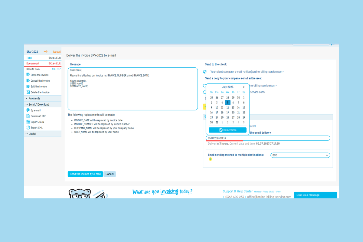 How do I schedule sending invoices by email? - step 6