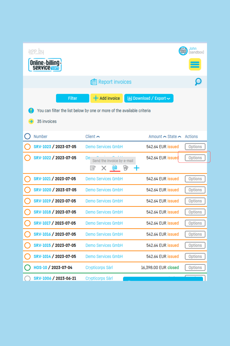 How do I schedule sending invoices by email? - step 1