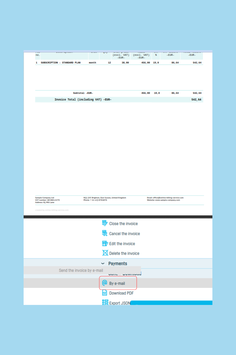 How do I schedule sending invoices by email? - step 2