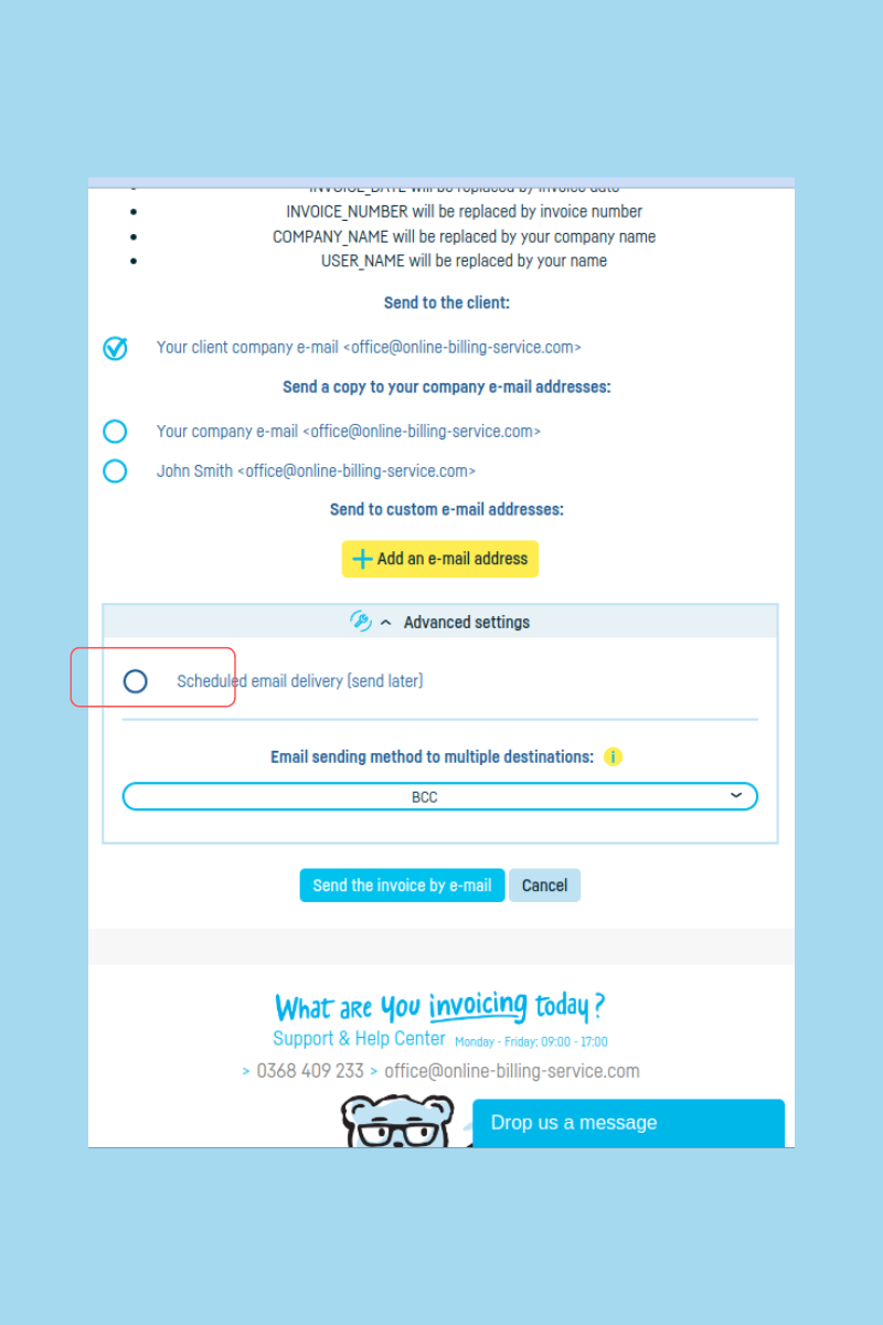 How do I schedule sending invoices by email? - step 5