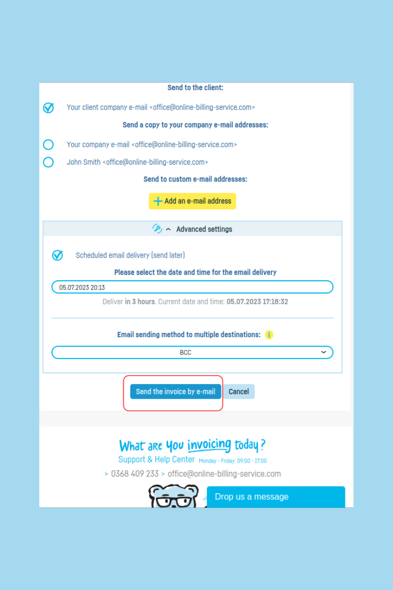 How do I schedule sending invoices by email? - step 7