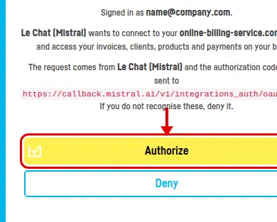 The authorisation page, with the Authorize button ringed