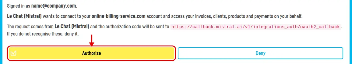 The authorisation page, with the Authorize button ringed