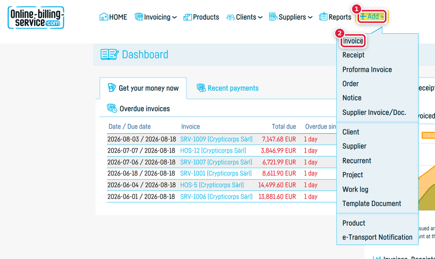 How do I add an invoice? - step 1