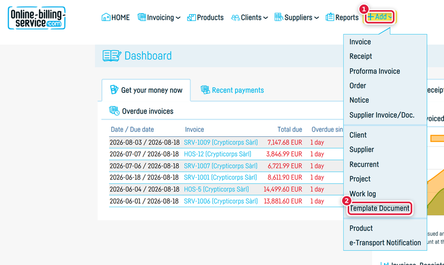 Generate a document from a standard document template - step 1