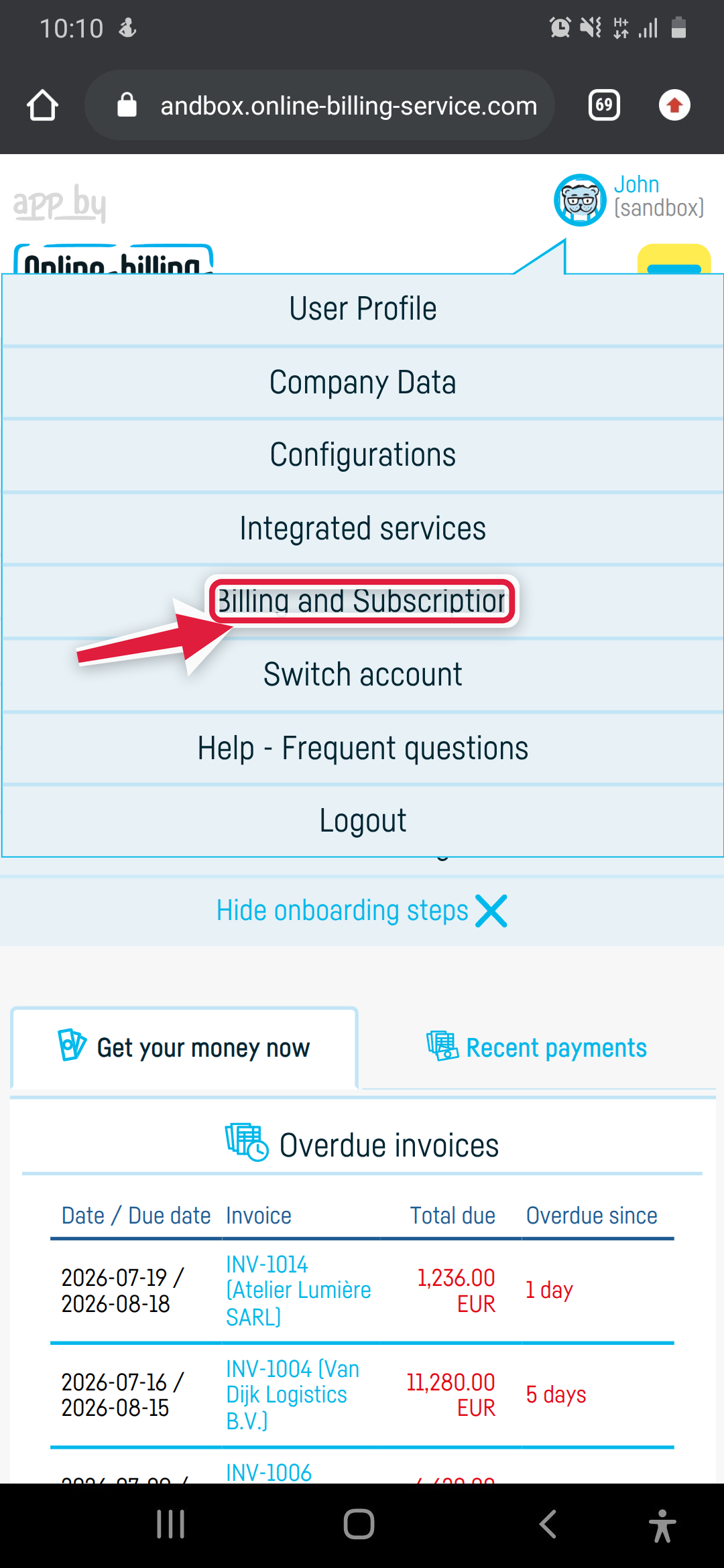 How do I export the data associated with my account? - step 1