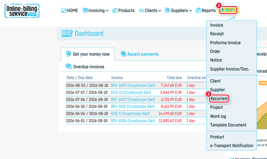 Recurrents that automatically issue invoices - step 1