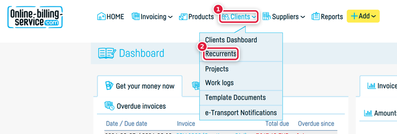 How do I define an invoice for a recurrent? - step 1