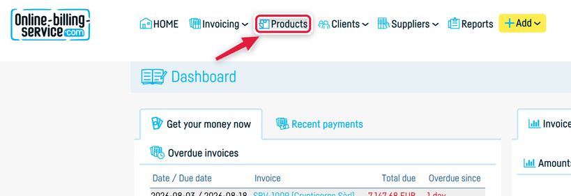 How do I import a product or services list? - step 1