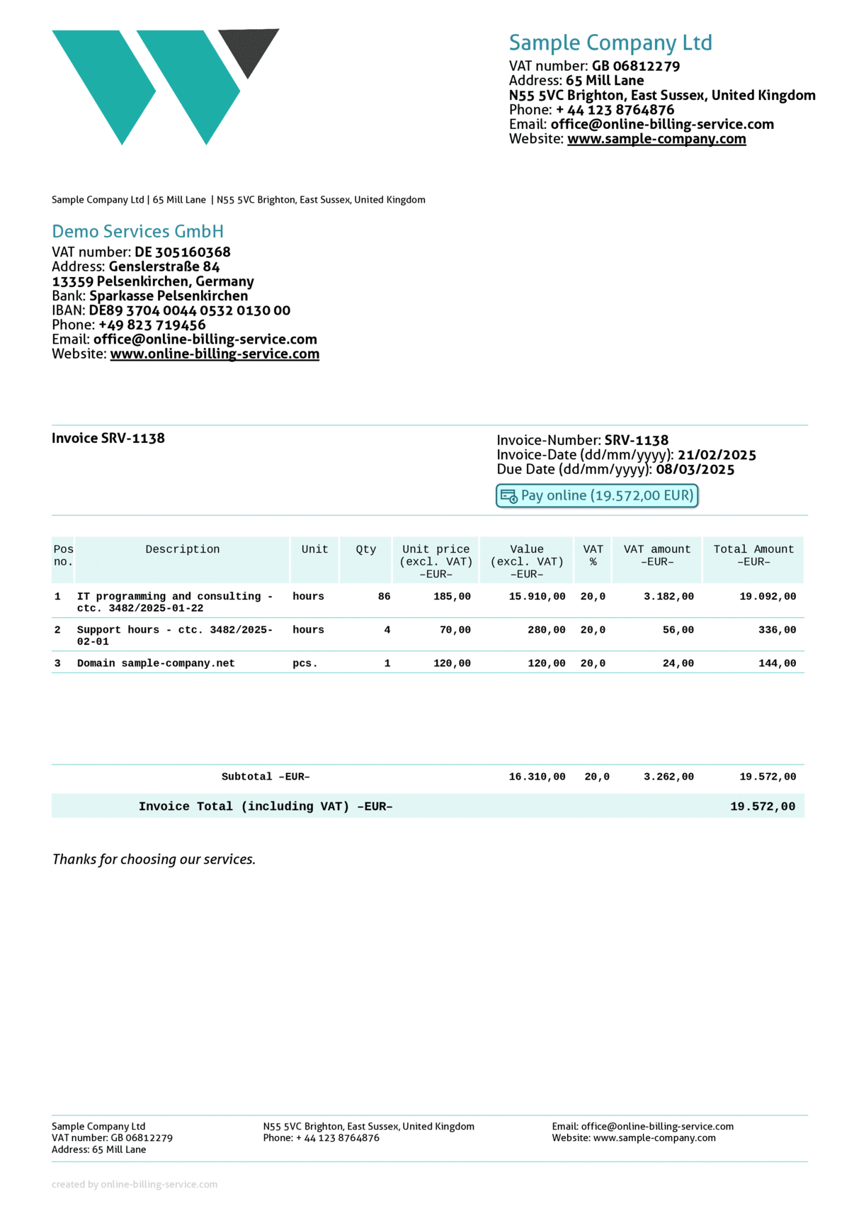 Invoice, EUR, English